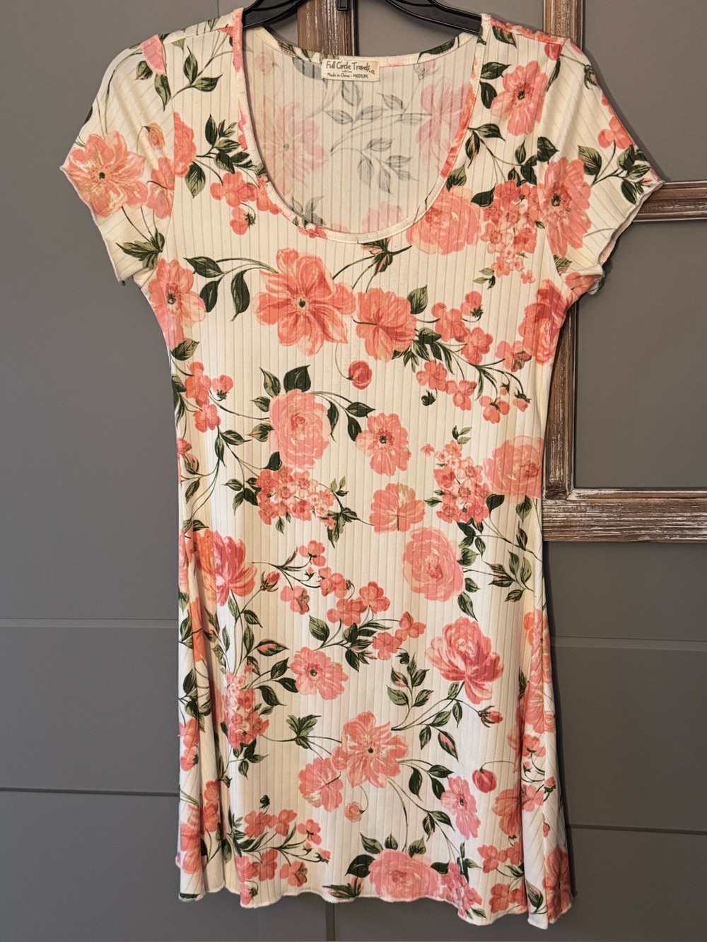 Full Circle Trends Coral Floral Scoop Neck Mini Dress
